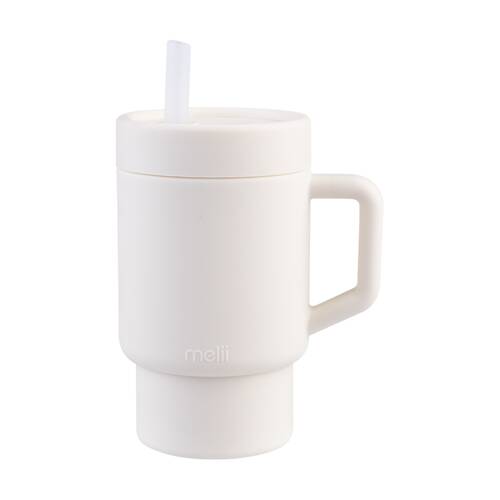 Melii Silicone Toddler Easy-Grip Handle Tumbler With Straw Ivory 265ml