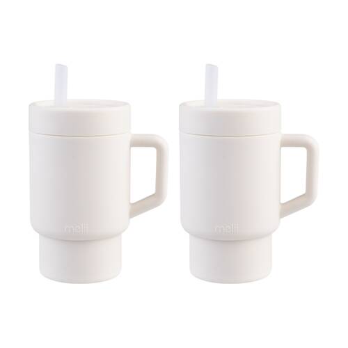2PK Melii Silicone Toddler Easy-Grip Handle Tumbler With Straw Ivory 265ml