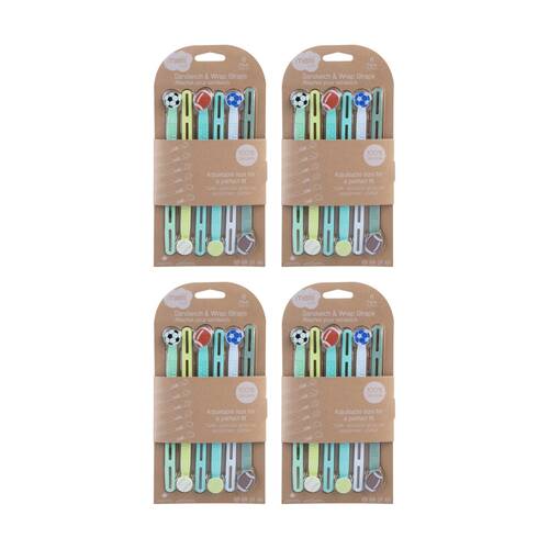 4x 6pc Melii Silicone Wrap Bands Sports Balls Design Set Multicolour