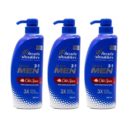 3PK Head & Shoulders Ultra Men 2 In 1 Anti Dandruff Shampoo Conditioner 550ml