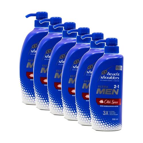 6PK Head & Shoulders Ultra Men 2 In 1 Anti Dandruff Shampoo Conditioner 550ml