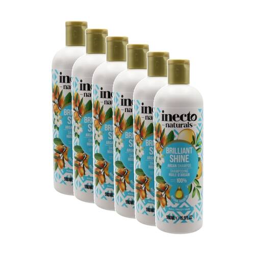 6PK Inecto Naturals Brilliant Shine Argan Oil Shampoo For Dull/Frizzy Hair 500mL