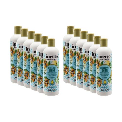 12PK Inecto Naturals Brilliant Shine Argan Conditioner Dull/Frizzy Hair 500mL