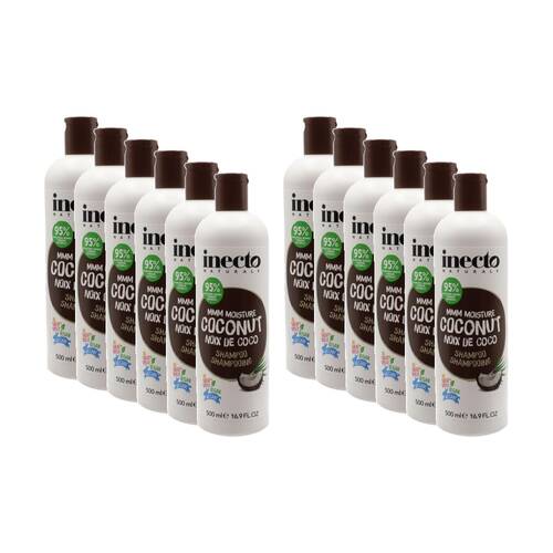 12PK Inecto Naturals MMM Moisture Coconut Oil Vegan Shampoo For Dry Hair 500mL