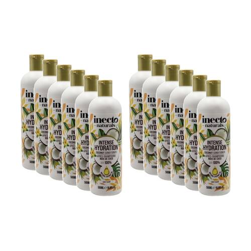 12PK Inecto Naturals Intense Hydration Coconut Oil Conditioner Dry Hair 500mL