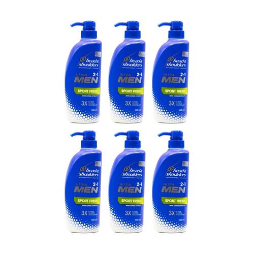 6PK Head And Shoulders 2 In 1 Shampoo Conditioner Ultra Men Sport Fresh 550ml