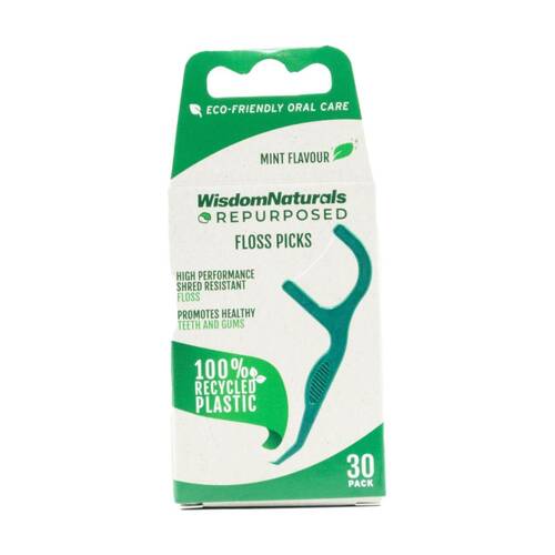 30pc Wisdom Naturals Recycled Plastic Dental Floss Picks Set Green