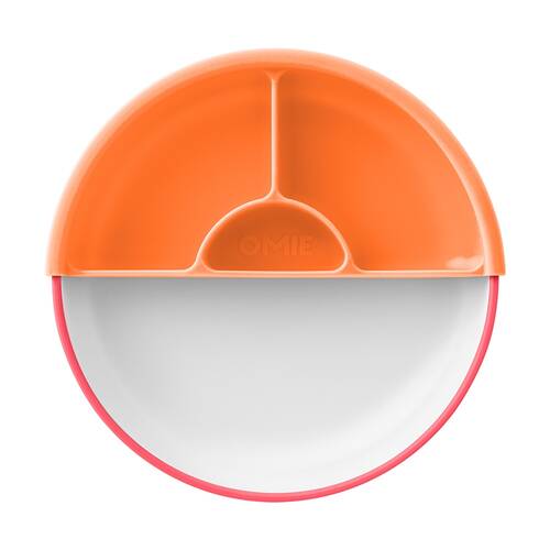 2pc Omie Toddler Plate Easy Scoop Edge W/ Divider Pink/Orange 7.5cm Diameter