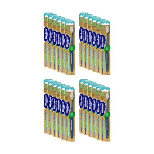 24PK Wisdom Naturals Ergonomic Grip Toothbrush Medium Bristle Blue