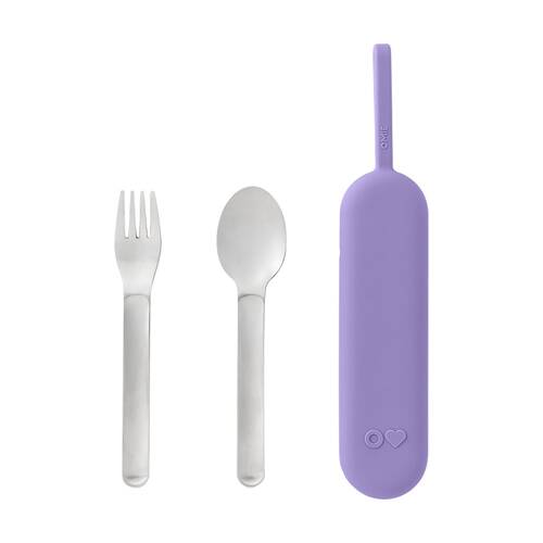3pc Omie OmieBox Up Stainless Steel Utensil Set W/ Fork Spoon Pod Violet