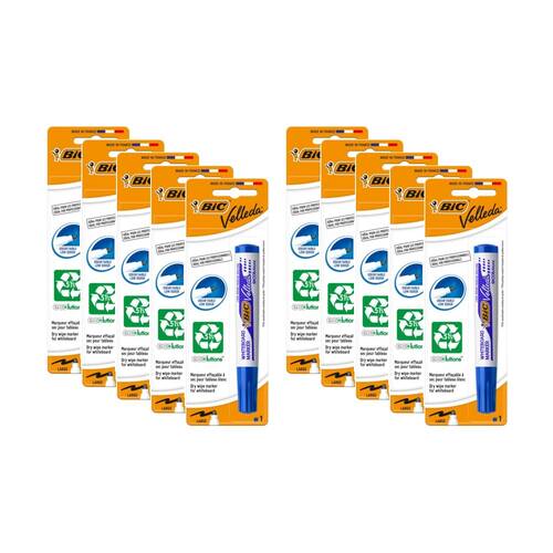 10PK BIC Whiteboard Marker Velleda Dry Wipe Ecolutions Low Odour Blue Large