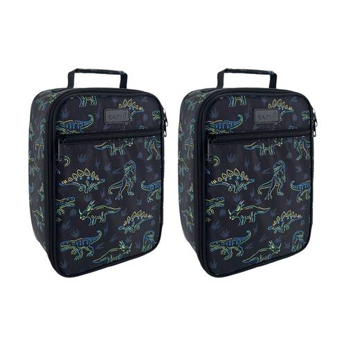 2PK Sachi Junior Insulated School Food Lunch Bag Neon Dinosaurs 21x11x28cm