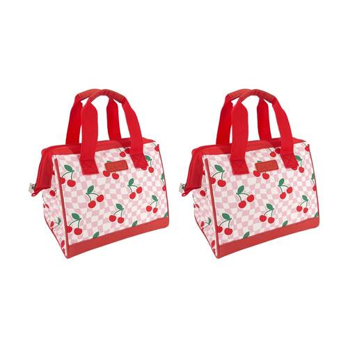 2PK Sachi Insulated Style 34 School Food Lunch Bag Chequered Cherries 24x17x22cm
