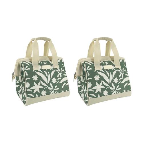 2PK Sachi Insulated Style 34 School Food Lunch Bag Sage Wildflower 24x17x22cm