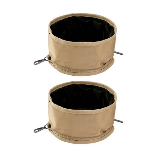 2PK Sachi PupBowl Portable Folding Dog Bowl Leak-Proof Compact Design Latte