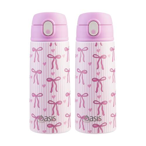 2PK Oasis Kids Drink Bottle Insulated Stainless Steel Bows And Hearts 550ml