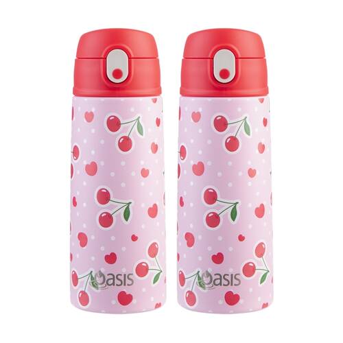 2PK Oasis Kids Drink Bottle Insulated Stainless Steel Cherry Crush 550ml