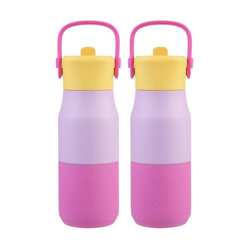 2PK Oasis Stainless Steel Insulated Drink Bottle W/ Sipper Bubblegum Pink 400ml