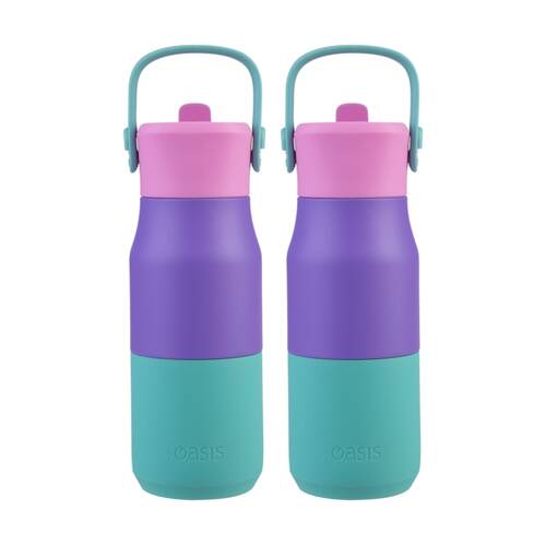 2PK Oasis Stainless Steel Insulated Drink Bottle W/ Sipper Mermaid Purple 400ml