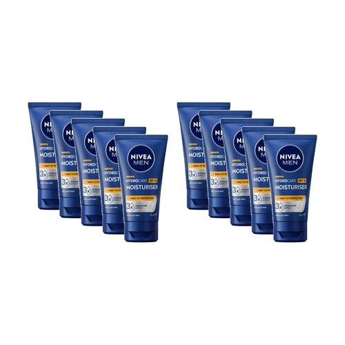 10PK Nivea Moisturiser Hydro Care SPF15 With Aloe Vera Men Skin 75ml