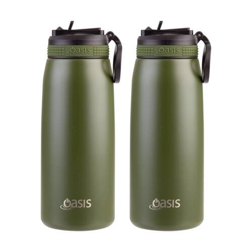 2PK Oasis Stainless Steel Double Wall Insulated Sports Bottle Forest Green 780ml