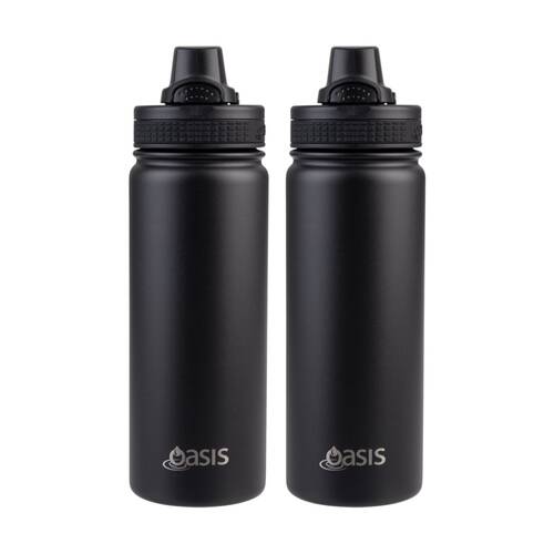 2PK Oasis Stainless Steel Double Wall Insulated Sports Bottle Black 550ml