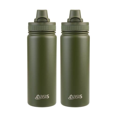 2PK Oasis Stainless Steel Double Wall Insulated Sports Bottle Forest Green 550ml