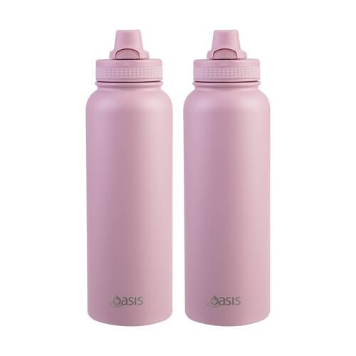 2PK Oasis Stainless Steel Double Wall Insulated Sports Bottle Blush 1.1L