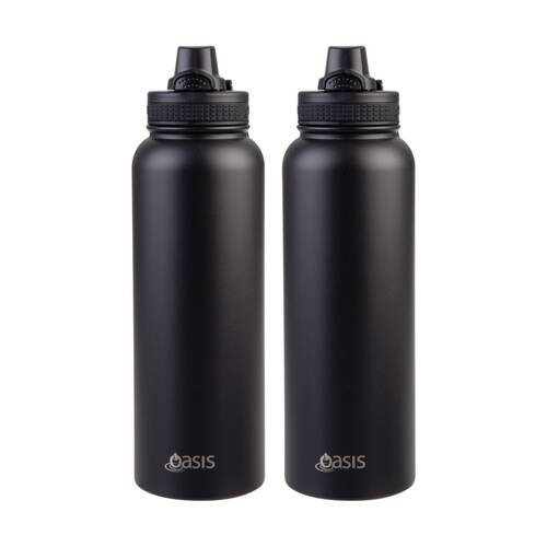 2PK Oasis Stainless Steel Double Wall Insulated Sports Bottle Black 1.1L