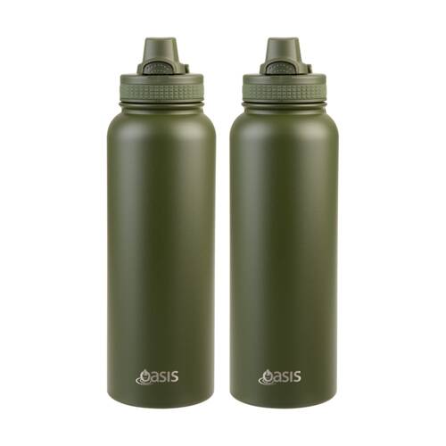 2PK Oasis Stainless Steel Double Wall Insulated Sports Bottle Forest Green 1.1L
