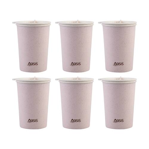 6PK Oasis Double Wall Insulated Straw Wheat Twist Lid Eco Cup Assorted 300ml