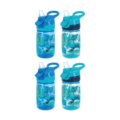 2x 2pc Nuby Incredible Gulp Kids Water Bottle Dinosaur Print 360ml Blue 18m+