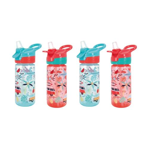 4x Nuby Super Quench Cup Vacation No-Spill Kids Water Bottle 540ml Blue/Red 18m+