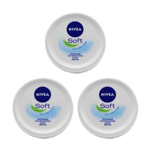 3PK Nivea Face/Body/Hands Refreshing Soft Moisturising Cream 200mL