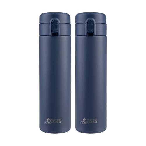 2PK Oasis Stainless Steel Double Wall Insulated Flip-Top Flask Indigo 480ml
