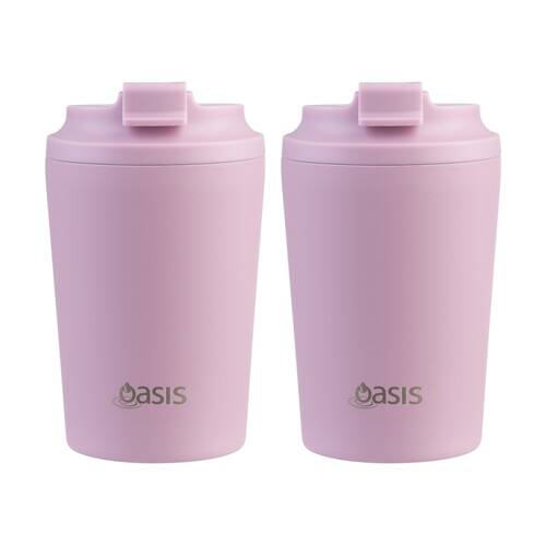 2PK Oasis Ceramic Stainless Steel Coffee Cup D/Wall Insulated Blush 235ml