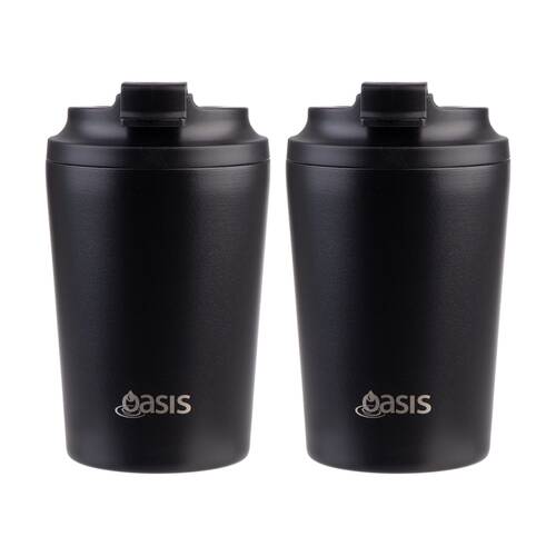 2PK Oasis Ceramic Stainless Steel Coffee Cup D/Wall Insulated Black 235ml