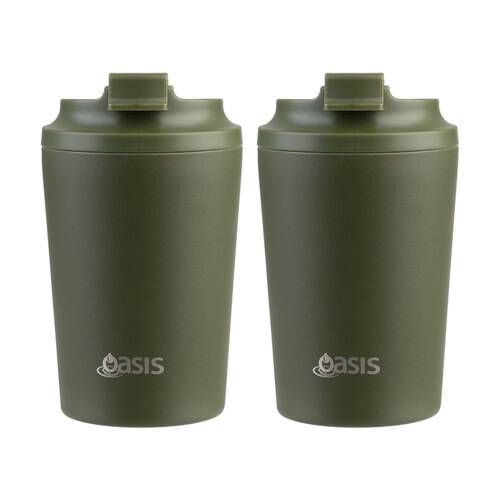 2PK Oasis Ceramic Stainless Steel Coffee Cup D/Wall Insulated Forest Green 235ml