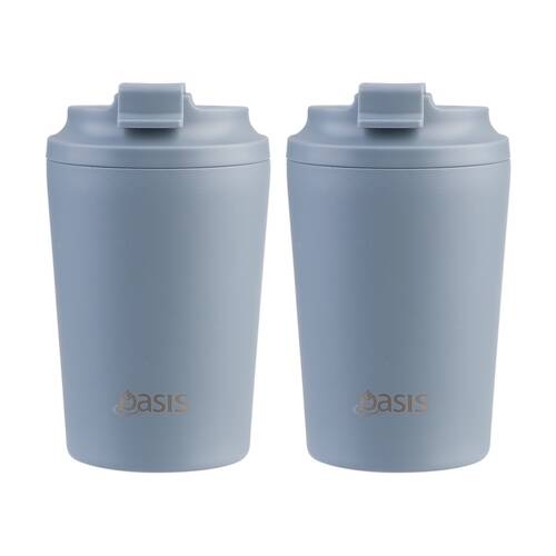 2PK Oasis Ceramic Stainless Steel Coffee Cup D/Wall Insulated Hazy Blue 235ml