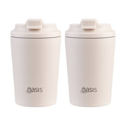 2PK Oasis Ceramic Stainless Steel Coffee Cup D/Wall Insulated Oat 235ml