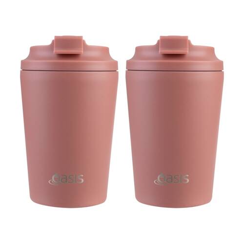 2PK Oasis Ceramic Stainless Steel Coffee Cup Double Wall Insulated Auburn 360ml