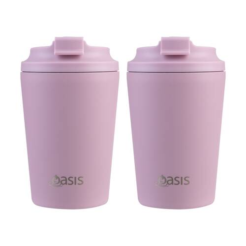 2PK Oasis Ceramic Stainless Steel Coffee Cup Double Wall Insulated Blush 360ml