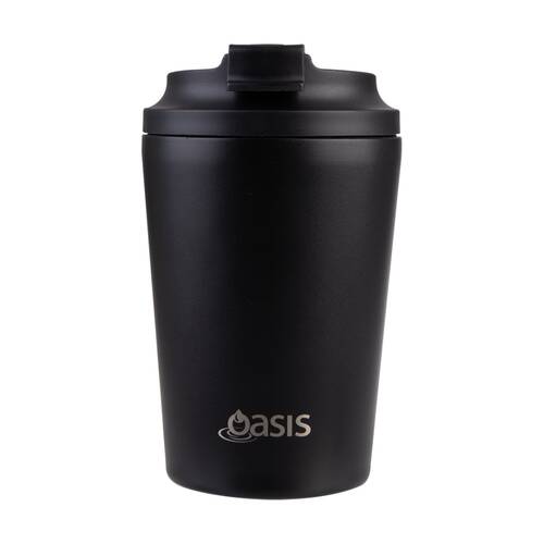 Oasis Ceramic Stainless Steel Coffee Cup Double Wall Insulated Black 360ml