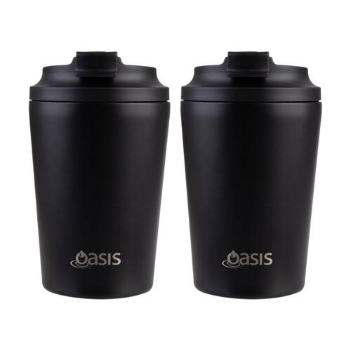 2PK Oasis Ceramic Stainless Steel Coffee Cup Double Wall Insulated Black 360ml