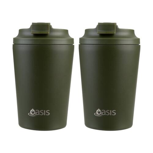 2PK Oasis Ceramic Stainless Steel Coffee Cup D/Wall Insulated Forest Green 360ml