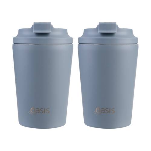 2PK Oasis Ceramic Stainless Steel Coffee Cup D/Wall Insulated Hazy Blue 360ml