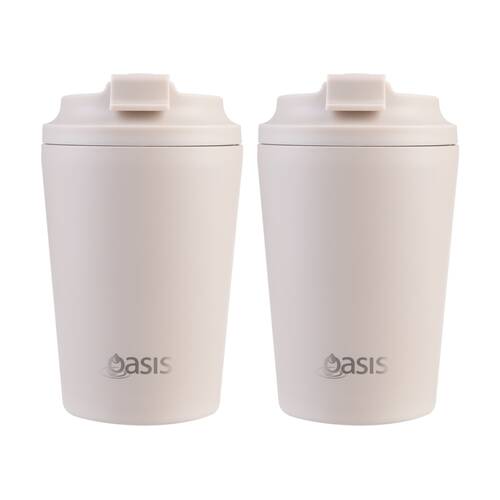 2PK Oasis Ceramic Stainless Steel Coffee Cup Double Wall Insulated Oat 360ml