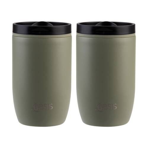 2PK Oasis Stainless Steel Double Wall Insulated Travel Cup 300ml Olive Green