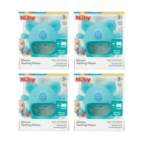 4x Nuby Mini Koala Silicone Teething Mitt Soft Textured Multicolour 3m+