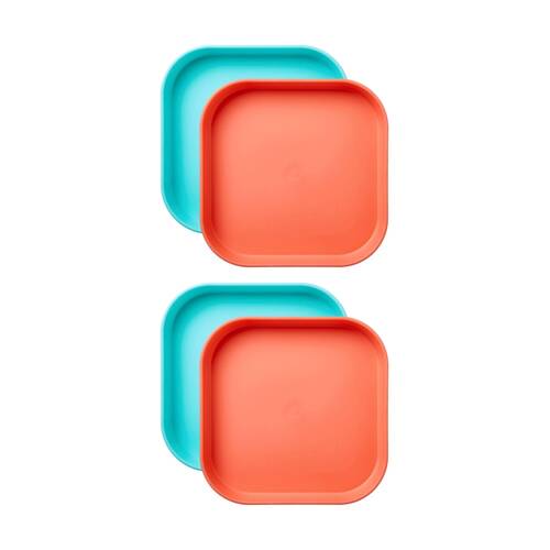 2x 2pc Nuby Brights Square Plates Durable Kids Plastic Dinnerware Orange/Teal